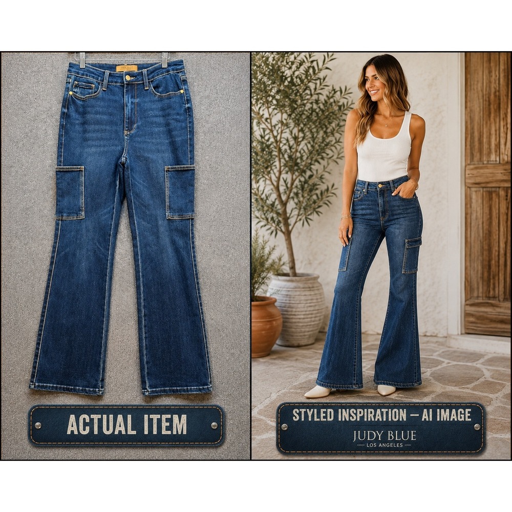 Judy Blue Cargo Bootcut Jeans Women's Y2K Dark Wash 7/28 Excellent Western